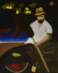 "Lone(ly) rider(to Nikos Christoforakis)" (Μοναχικός καβαλάρης - Στο Νίκο Χριστοφοράκη-), acrylics and pigments on canvas, 80X100 cm, 2013.