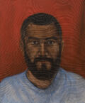 "Nikos", 2019, acrylics and coloured pencils on canvas, 30X25 cm.